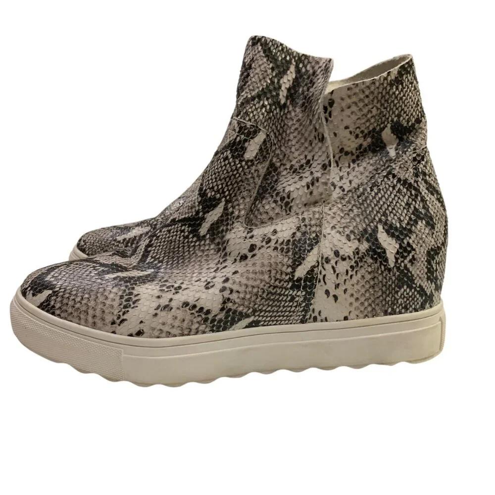 J/Slides New York Hightop Tennis Shoes Leather Snake Skin Platform Sz 10 Streetw